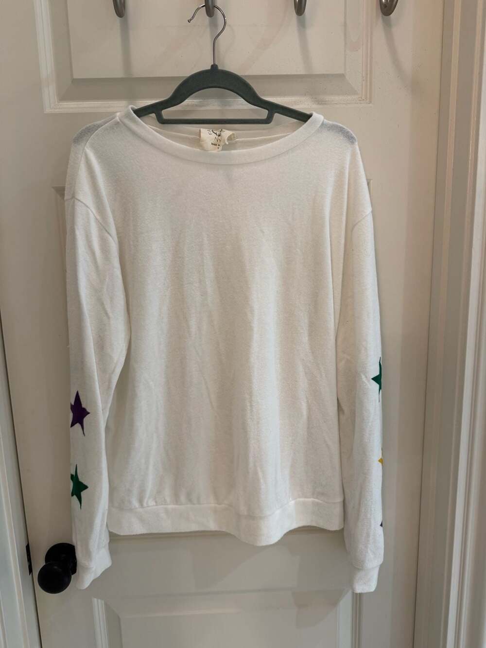 Fantastic Fawn Mardi Gras White Long Sleeve Crew Neck Shirt